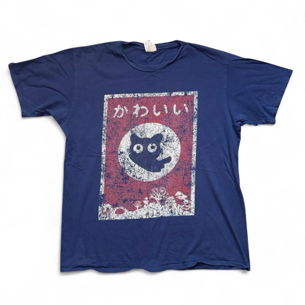Port & Company VTG 2000s Kawaii Japanese Cute Cat Neko Graphic Tee — LARGE